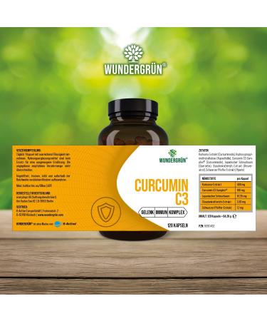 Wundergr n Curcumin C3 - Premium Turmeric Extract with 95% Curcuminoids & Piperine 120 Vegan Capsules for High Bioavailability - Buy Online on GoSupps.com