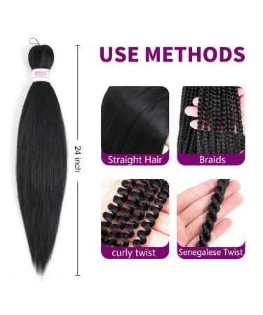 Pre Stretched Braiding Hair 24 Inch 8 Packs - Professional Synthetic Fiber Crochet Twist Braids (Pack of 8) - 1B Color - Buy Online on GoSupps.com