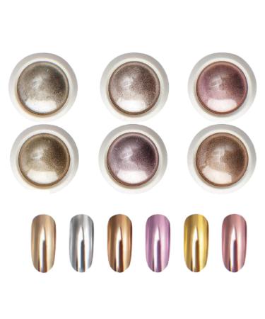 Chrome Nail Powder 6 Boxes Magic Mirror Effect Metallic Shiny Rose Gold Holographic Nail Glitter Powder Nail Art Pigment Powder Nail Art Accessories for Nail Decorations D Rose Gold