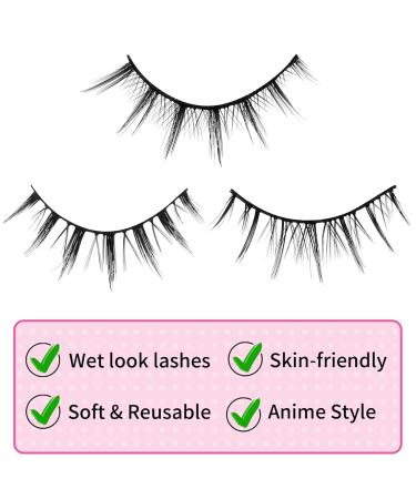 Manhua Lashes: 7 Pairs Anime & Cosplay Eyelashes - Wet Look Wispy Manga Lashes for Japanese Comic Style - Buy Online on GoSupps.com