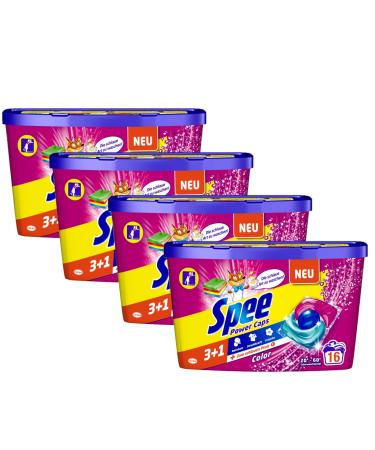 Spee Power Caps Color 3+1 Color detergent 64 (4 x 16) Washpia purity radiance and freshness for your colored wash at a clever 20-60 16 pieces (4 Pack)