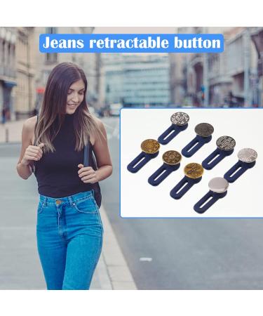 8 Pcs Button Waist Extender Set for Jeans, Trousers, Pants, Shirts | Adjustable Elastic Collar Extenders, Stainless Steel | Silver + Bronze - Add 1.4 inch - Buy Online on GoSupps.com