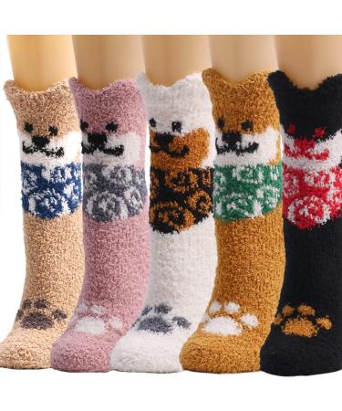 Ixkbiced Women's Winter Cartoon Dog Kawaii Fluffy House Socks - Cozy Sleepwear for Home - Buy Online on GoSupps.com