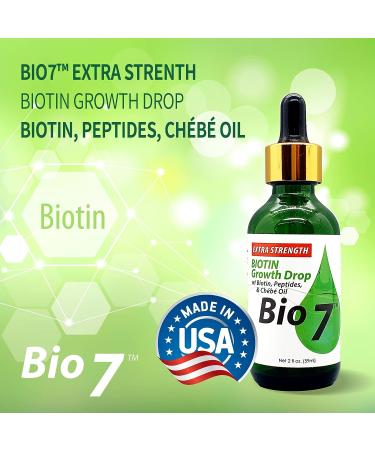 Bio7 Biotin Growth Drop Extra Strength with Biotin Peptides Chebe Oil - 2 Fl Oz | Visibly Thickens, Lengthens, and Strengthens Hair | Improves Thinning | Moisturizes Scalp - Buy Online on GoSupps.com