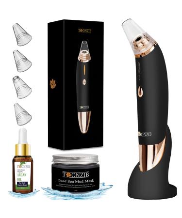 Blackhead Remover Vacuum - TOONZIB Rechargeable Pore Vacuum Blackhead Sucker - Facial Pore Cleaner Tool with 4 Suction Heads & Mud Mask and Argan Oil for All Skin Types - Women & Men
