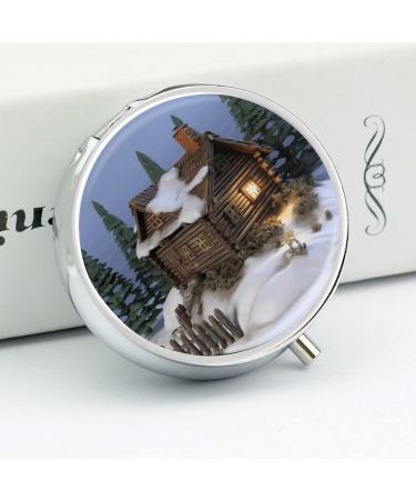 Rustic Wooden Pill Box | 3 Compartment Travel Pill Organizer | Portable Medicine Case for Purse & Pocket | Cottage Scenery Design - Buy Online on GoSupps.com