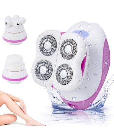 Famkit of electrical women's razors painless bikini trimmer hair removal 3-in-1 razor with brush and massage head for legs/facial lips/armpits rosy