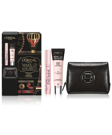 L'Oréal Paris A La Carte Makeup Gift Bag with Paradise Extendable Mascara and Mini Eye Pencil for your Holiday Looks with Elegant Burgundy Red Paint Beauty Case