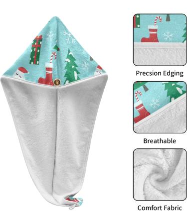 Microfiber Hair Drying Towel for Women - Christmas Snowman Motif 2 Pack - Quick Drying Hair Turban with Buttons - Buy Online on GoSupps.com