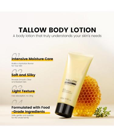 TUOSHITONG Beef Tallow Body Lotion All-Natural Moisturizer Hydrates and Nourishes the Skin Deep Hydration & Nourishment Oil-Free & Unscented Fast Absorbing for Skin Face & Body(100ML) - Buy Online on GoSupps.com