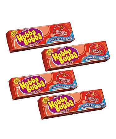Wrigley's Hubba Bubba Bubble Gum Seriously Strawberry Flavour 5 Chunks 35G x Case of 20 Delicious Yummy Flavour