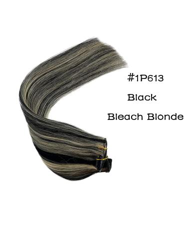 70g Clip-In Human Hair Extensions - 20inch Straight Remy Hair #1P613 Black with Light Blonde Balayage - 7pcs - Buy Online on GoSupps.com