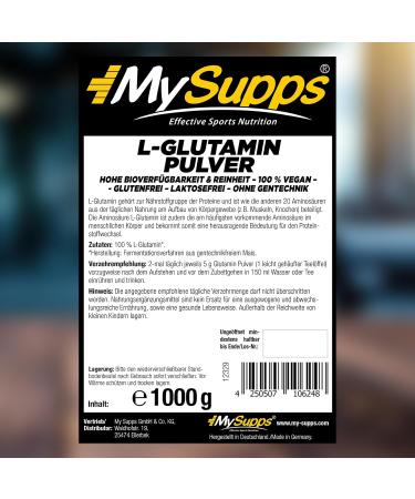 My Supps 1kg L-Glutamine Powder | High Dose Tasteless Amino Acid for Maximum Performance | Made in Germany - Buy Online on GoSupps.com