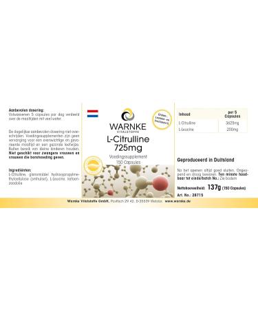 Citrulline Capsules 725mg - Vegan Amino Acid Supplement - 150 Capsules | Warnke Vitalstoffe - Buy Online on GoSupps.com