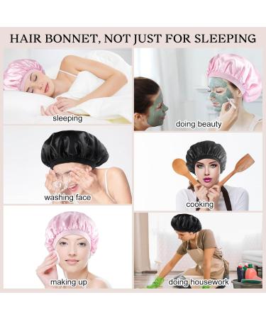 Buy 2-Piece Satin Hair Hood Set - Double-Sided Sleep Caps for Women & Girls | Breathable Bonnets in Black & Pink | Nighttime Hair Protection - Buy Online on GoSupps.com