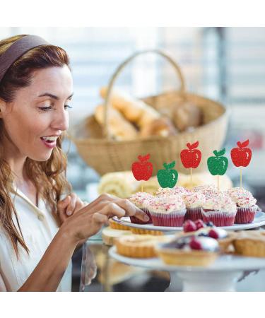 INNORU Apple Cupcake Toppers Fruit Apple Cake Toppers Baby Shower Birthday Wedding Party Decoration Supplies Pack of 24 Green & Red Glitter - Buy Online on GoSupps.com