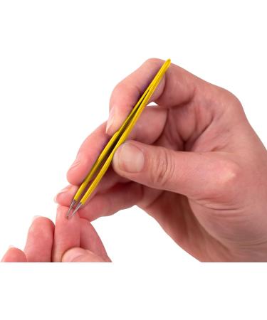 FAUDE Pointed Tweezers - Precision Stainless Steel 10cm for Splinters Thorns & Ingrown Hairs - Yellow - Buy Online on GoSupps.com