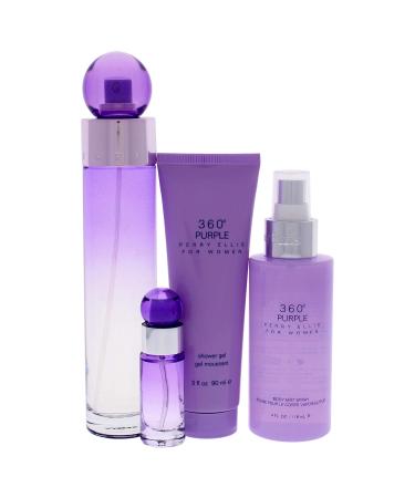 Perry Ellis 360 Purple Women 3.4oz EDP Spray 7.5ml EDP Mini Spray 4oz Body Mist 3oz Shower Gel 4 Pc Gift Set - Buy Online on GoSupps.com