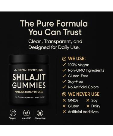 Primal Compound Shilajit Gummies for Men Natural Trace Mineral Supplement with Fulvic Acid Supports Daily Energy Vitality and Overall Wellness Vegan Non-GMO Gluten-Free 30 Gummies (1) - Buy Online on GoSupps.com