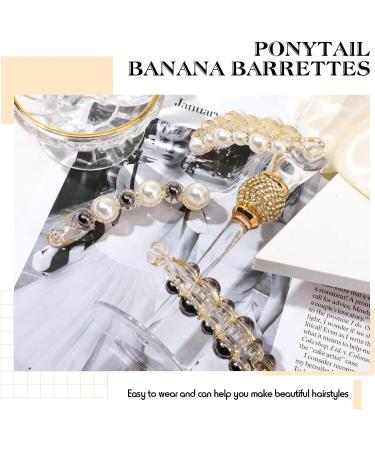 3 Pcs Pearl Banana Hair Barrettes Artificial Pearl Rhinestone Banana Clips Acrylic Banana Hair Clips Elegant Ponytail Hair Barrettes Hair Accessories for Women Girls Thick Fine Hair - Buy Online on GoSupps.com
