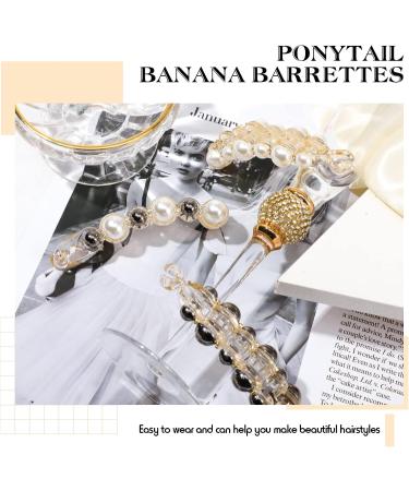 CLDURHGE Large Pearl Hair Claw Clips Pearl Banana Hair Barrettes Artificial Pearl Rhinestone Banana Clips Acrylic Banana Hair Clips Elegant Ponytail Hair Barrettes Hair Accessories(3 Pcs) - Buy Online on GoSupps.com