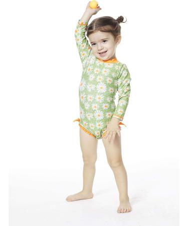 BONVERANO Baby Girls Swimsuit | Toddler Long-Sleeve Zipper One Piece Swimwear | UPF 50+ Sun Protection | 2-3 Years Daisy - Buy Online on GoSupps.com