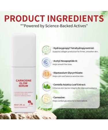 Carnosine Glow Serum 1.35 Fl Oz Hydrating Facial Serum with Centella Asiatica & Peptides Supports Skin Barrier Smooths Fine Lines Improves Texture Fragrance-Free Alcohol-Free - Buy Online on GoSupps.com