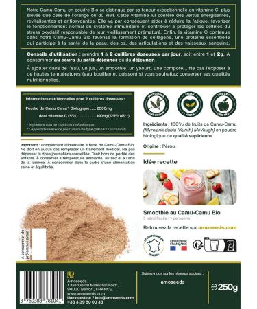 Camu-camu en poudre BIO 250G | 125% apports en Vitamine C | 100% Naturel et Pur | Immunit Vitalit Antioxydant | Sans OGM sans Conservateurs | Qualit Sup rieure - Buy Online on GoSupps.com