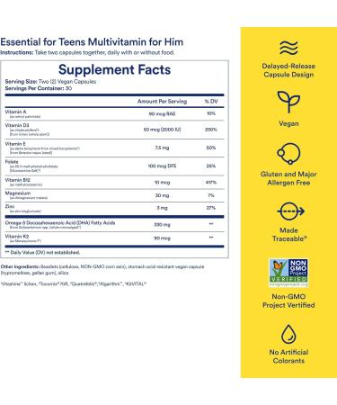Ritual Teen Boys Vitamins - Immune & Brain Support with Zinc, Omega-3 DHA, B12, Non-GMO - 30 Day Supply - Buy Online on GoSupps.com