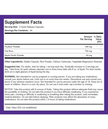 Piping Rock Fiber Complex 1500mg 120 Capsules | Triple Action Fiber with Psyllium, Oat Bran & Apple Pectin | Non-GMO, Gluten-Free - Buy Online on GoSupps.com