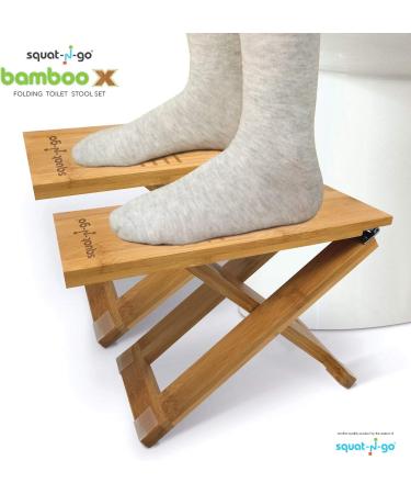 Squat N Go Bamboo X Toilet Stool - Adjustable & Portable | Eco-Friendly with Bonus Travel Bag - Buy Online on GoSupps.com