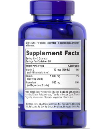Puritan's Pride Calcium Magnesium with Vitamin D 240 Caplets - Bone Strength Support - Buy Online on GoSupps.com