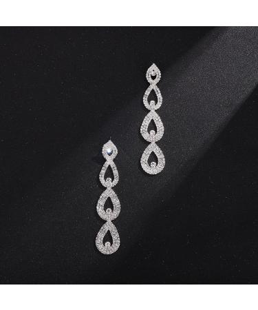 Denifery Rhinestone Chandelier Tassel Drop Earrings - Teardrop Crystal Studs for Wedding Bling - Silver Dangling Statement Earrings for Women - Buy Online on GoSupps.com