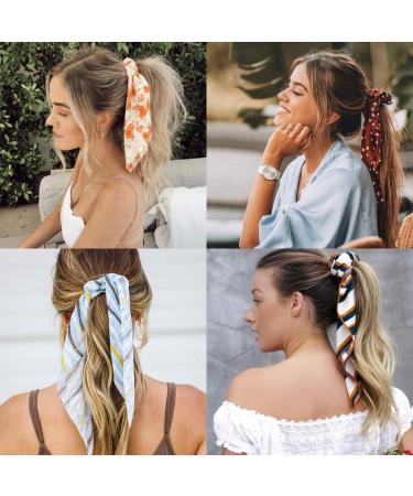 12 Pcs Chiffon Floral Hair Scarf Scrunchies - Vintage Ponytail Holder & Hair Bands for Women Girls - Buy Online on GoSupps.com
