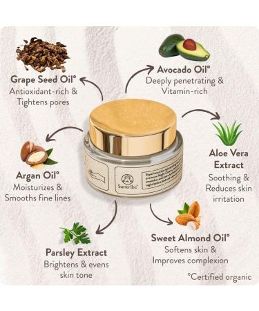 Suntribe Cr me de nuit bio avec acide hyaluronique r tinol et niacinamide / 50 ml 3 x anti- ge 100 % naturel Hydratant huile d'argan et aloe vera Non grasse sans parfum v g talien - Buy Online on GoSupps.com