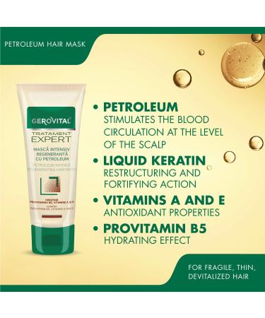 Intensive Regenerating and Restructuring Hair Mask with Oil Keratin Vitamin A and E Reconstructs and Strengthens Damaged Hair 150 ml Gerovital Tratament Expert - Buy Online on GoSupps.com