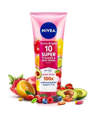 NIVEA Extra Bright 10 Super Vitamins & Skin Foods Body Serum Lotion Size 320ml 10.82 Oz (Pack Of 1)