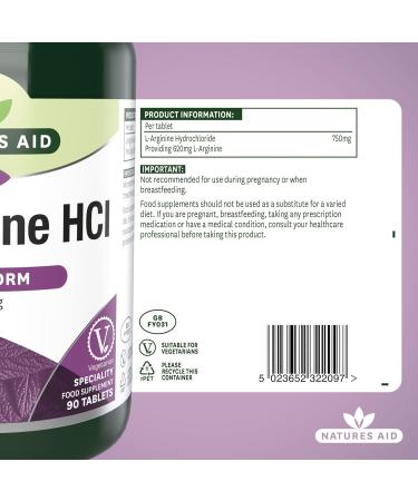 Natures Aid 750mg L-Arginine Tablets - Pack of 90 132230 - Buy Online on GoSupps.com