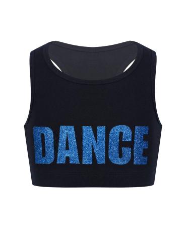YUUMIN Kids Girls Sleeveless Shiny Letters Printed Racer Back Crop Top Sports Bra Dance Vest Blue 10