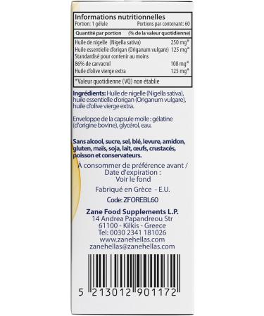 Zane Oregano Oil+ G lules d'huile d'origan et d'huile de nigelle avec carvacrol et thymoquinone Compl ment alimentaire. Sans OGM sans gluten 60 g lules de Zane Vital. - Buy Online on GoSupps.com