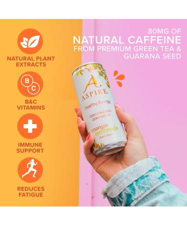 ASPIRE Mango Lemonade Zero Calorie Healthy Energy Drink - 12 x 330ml Cans | Natural Plant Based Caffeine | Vegan & Gluten Free - Buy Online on GoSupps.com