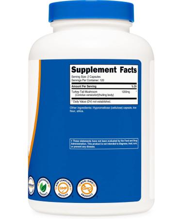 Nutricost Turkey Tail Mushroom Capsules 1200mg - 240 Capsules, Gluten Free, Non-GMO & Vegetarian - 120 Servings - Buy Online on GoSupps.com