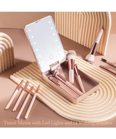BS-MALL Travel Makeup Brush Set with LED Light Mirror - 14 Pcs Pink APINK - Buy Online on GoSupps.com