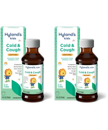 Hyland's Naturals Kids Cold & Cough Daytime Cough Syrup Medicine for Kids Ages 2+ Decongestant Sore Throat & Allergy Relief Natural Treatment for Common Cold Symptoms 4 Fl Oz (Pack of 2)