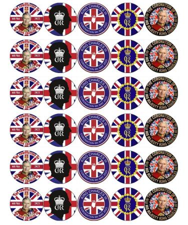 30 King Charles III Roayl Family Coronation Cupcake Toppers Edible Wafer Paper Fairy Cake Toppers Birthday Cakes Decorations