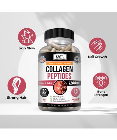 Kaya Naturals Multi Collagen Peptides Complex Powder for Women and Man Vital for Hair Skin Nails and Anti-Aging Types I II III V & X Collagen Protein Blend | Capsules - 30 Count Supplement 30 Count (Pack of 1) - Buy Online on GoSupps.com