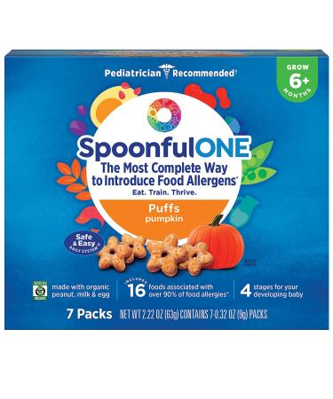 SpoonfulONE Early Allergen Introduction Puffs | Smart Feeding Snack for an Infant or Baby 6+ Months | Certified Organic (Pumpkin, 7 Pack) Pumpkin 0.32 Ounce (Pack of 7)