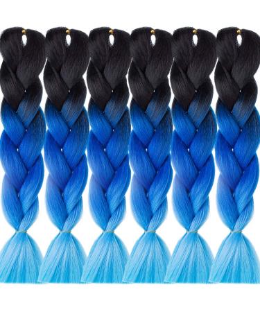 LDMY Jumbo Braiding Hair Extensions-Ombre 2 Tone Black Blue Jumbo Braids 6pcs/pack 100g/pc 08