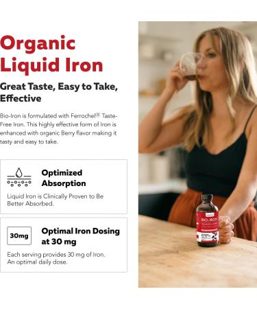 Liquid Iron Supplement | Organic Certified Berry Flavor - Whole Food Vitamin C Absorption Boost & Blood Building B Vitamins - Methyl B12 L-Methylfolate & B6 - Supports Healthy Iron Levels - 7.6 oz - Buy Online on GoSupps.com