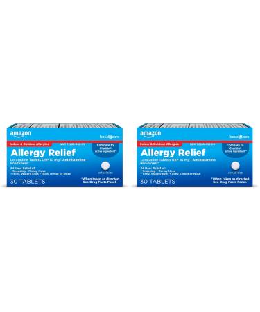 Amazon Basic Care Allergy Relief Loratadine Tablets 10 mg 30 Count (Packaging May Vary) (Pack of 2)